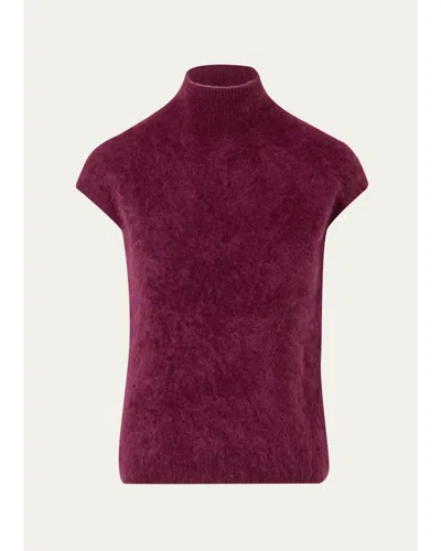 Akris Mock-neck Cloud Cashmere Cap-sleeve Sweater In Pink