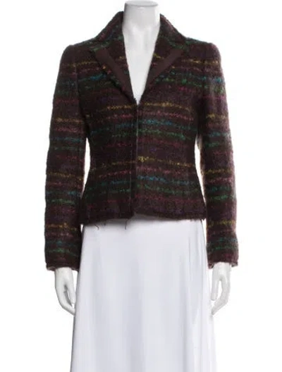 Pre-owned Akris Mohair Plaid Print Blazer In Brown