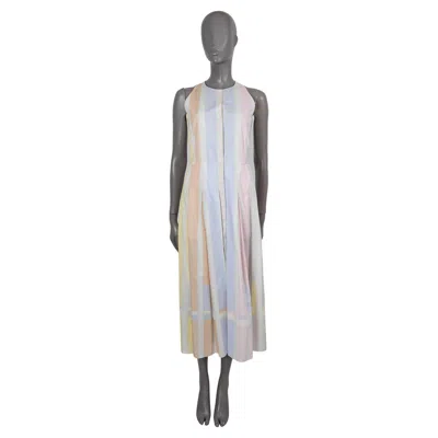 Pre-owned Akris Multi Pastel Cotton 2020 Striped Midi Dress 34 Xs In Gray