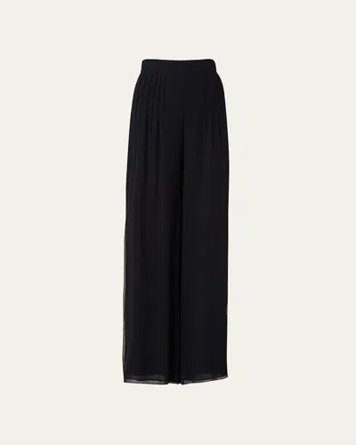 Akris Myriam Pleated Wide-leg Silk Pants In Black