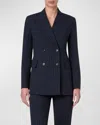 Shop Akris Nadine Pinstripe Double-breasted Jacket In Charcoal Grey