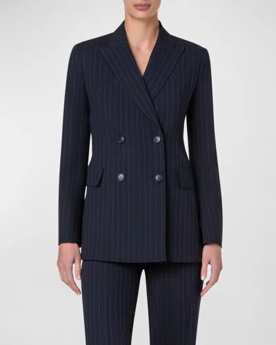 Akris Nadine Pinstripe Double-breasted Jacket In Charcoal Grey