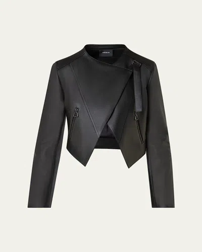 Akris Nappa Leather Crop Moto Jacket In Black