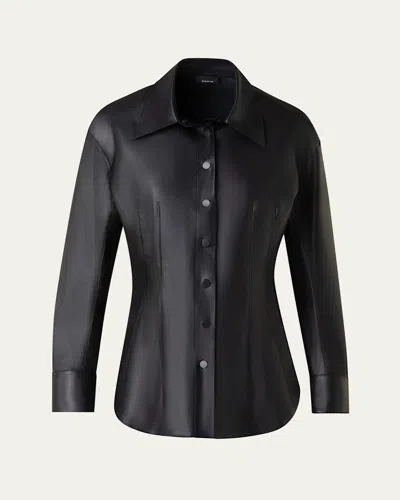 Akris Nappa Leather Fitted Blouse In Black
