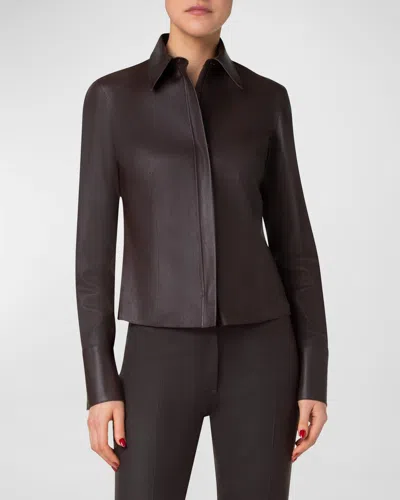 Akris Nappa Leather Long-sleeve Fitted Shirt In Mocca