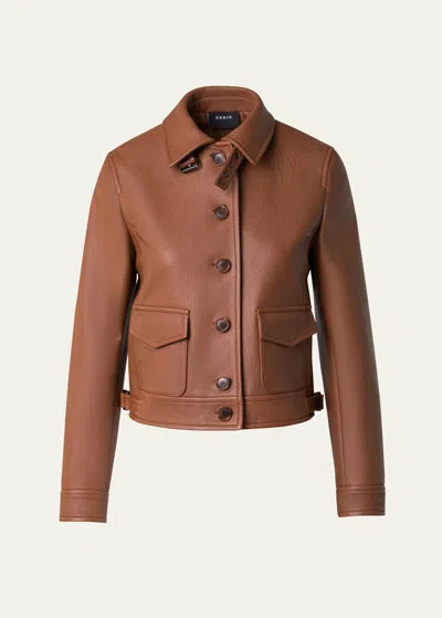 Akris Nappa Leather Short Bomber Jacket In Vicuna