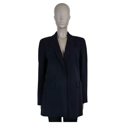 Pre-owned Akris Navy Blue Wool Parcival Long Gaberdine Blazer Jacket L