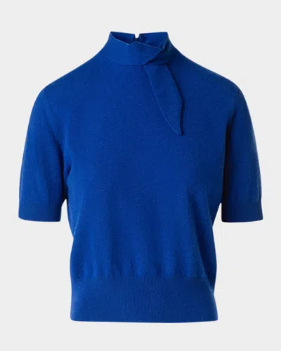 Akris Neck-tie Cashmere Short-sleeve Sweater In Blue