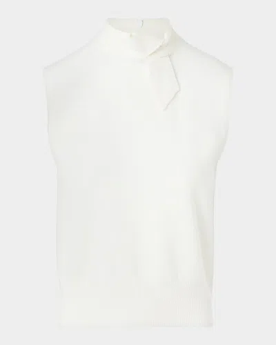 Akris Neck-tie Cashmere Sleeveless Sweater In White