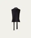 Akris Neck-tie Stonewash Twisted Linen-blend Sleeveless Blouse In Black
