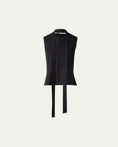 Akris Neck-tie Stonewash Twisted Linen-blend Sleeveless Blouse In Black