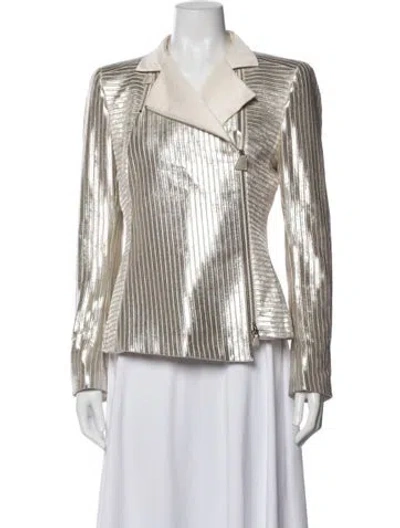 Pre-owned Akris Nylon Striped Biker Jacket In Neutral