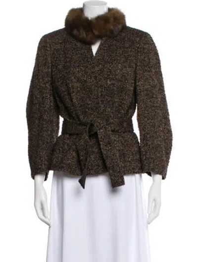 Pre-owned Akris Nylon Tweed Pattern Evening Jacket In Green