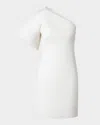 Akris One-shoulder Structured-sleeve Mini Dress In Ecru