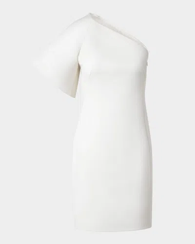 Akris One-shoulder Structured-sleeve Mini Dress In Ecru