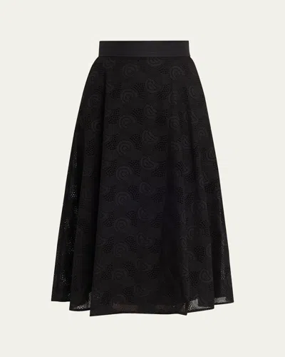Akris Orbit Broderie Anglaise Midi Skirt In Black