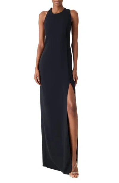 Akris Sleeveless Back-cutout Wool Slit Gown In Black