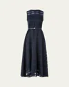 Akris Organdy Plaid Sleeveless A-line Midi Dress With Belt In Black