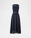 Akris Organdy Plaid Sleeveless A-line Midi Dress With Belt In Black
