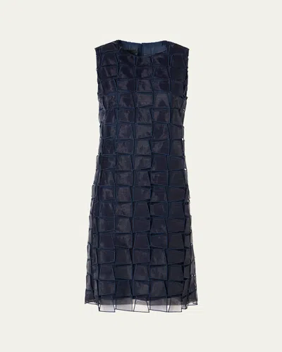 Akris Organza Trapezoid Embroidered Sheath Dress In Blue