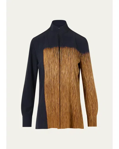 Akris Oro Lienzo Silk Crepe Tunic Blouse In Black/brown