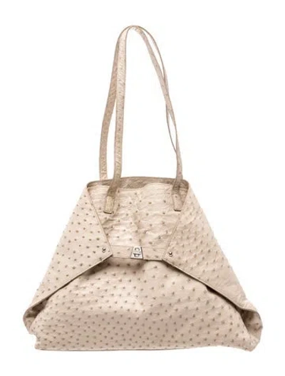 Pre-owned Akris Ostrich Ai Ostrich Shoulder Bag In Neutral