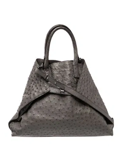 Pre-owned Akris Ostrich Tote In Grey
