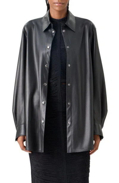 Akris Oversize Lambskin Leather Snap Front Overshirt In Black