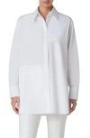 Akris Oversize Pleated Panel Cotton Voile Button-up Shirt In Pure White