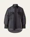Akris Oversized Button Down Silk Organza Blouse In Black