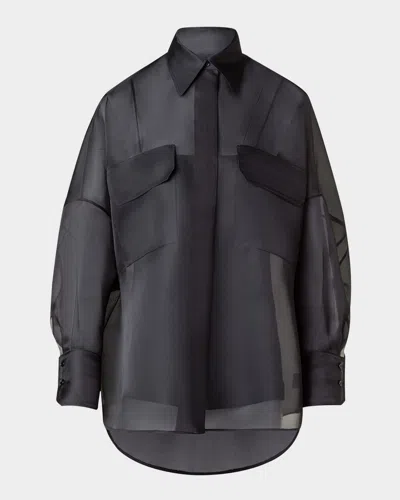 AKRIS OVERSIZED BUTTON DOWN SILK ORGANZA BLOUSE