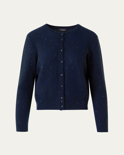 Akris Paillette Wool-cashmere Knit Crewneck Cardigan In Blue