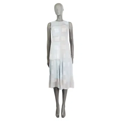 Pre-owned Akris Pale Blue & Grey Viscose Sheer Midi Dress 32 Xxs In Gray