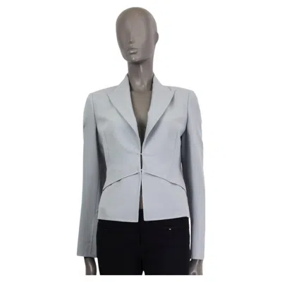 Pre-owned Akris Pale Grey Wool Peak Collar Layered Blazer Jacket 36 S In Gray