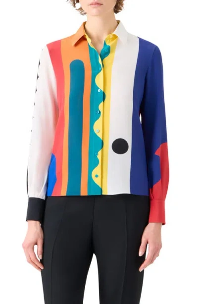 Akris Paravent Print Silk Button-up Shirt In Multi