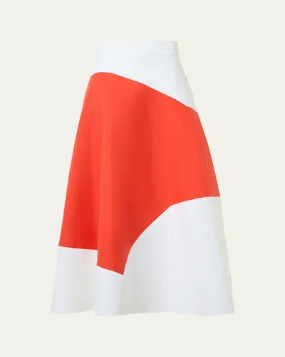 Akris Polygon Patch Poplin Midi Skirt In Multi
