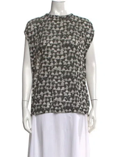 Pre-owned Akris Patterned Crew Neck Top In Brown/white