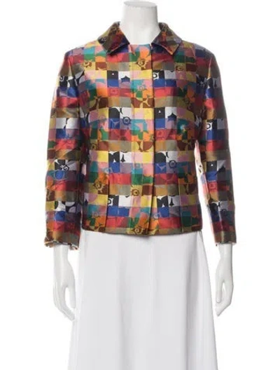 Pre-owned Akris Patterned Jacket W/ Tags In Black/orange/red