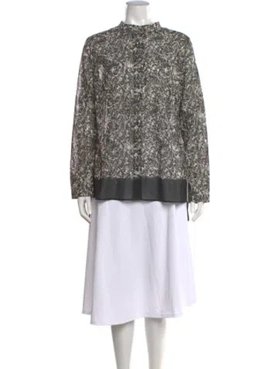 Pre-owned Akris Patterned Long Sleeve Blouse In Gray