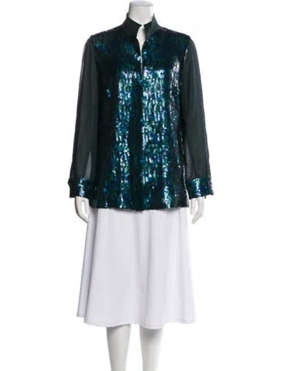 Pre-owned Akris Patterned Long Sleeve Blouse In Green