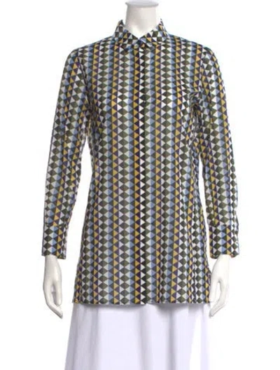 Pre-owned Akris Patterned Long Sleeve Blouse In Green