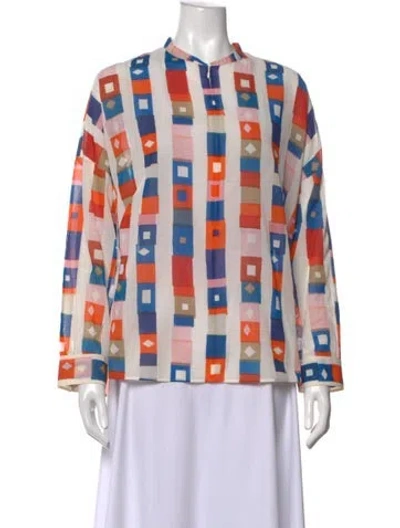Pre-owned Akris Patterned Long Sleeve Blouse In Neutrals