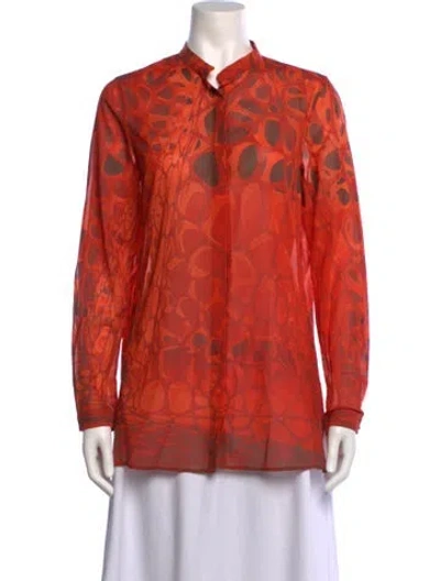 Pre-owned Akris Patterned Long Sleeve Blouse In Orange