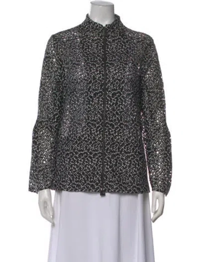 Pre-owned Akris Patterned Long Sleeve Top In Black