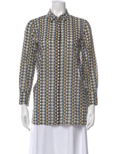 Pre-owned Akris Patterned Long Sleeve Top In Blue