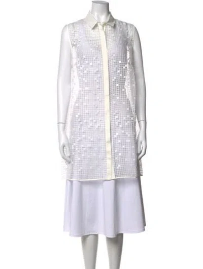 Pre-owned Akris Patterned Sleeveless Button-up Top In White