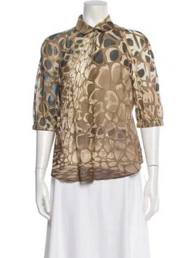 Pre-owned Akris Patterned Three-quarter Sleeve Blouse In Brown
