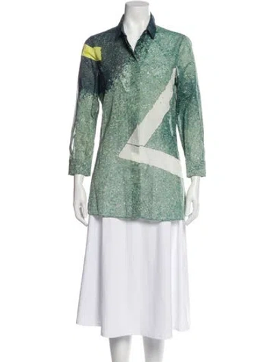 Pre-owned Akris Patterned Three-quarter Sleeve Blouse W/ Tags In Green