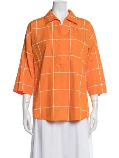 Pre-owned Akris Patterned Three-quarter Sleeve Top In Orange