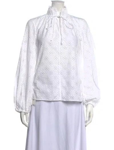 Pre-owned Akris Patterned Tie Neck Blouse In White